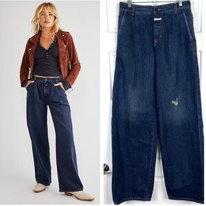 FREE PEOPLE CLOSED Jeans NEW Wide Leg Size 25 Dark Blue Distressed Rare